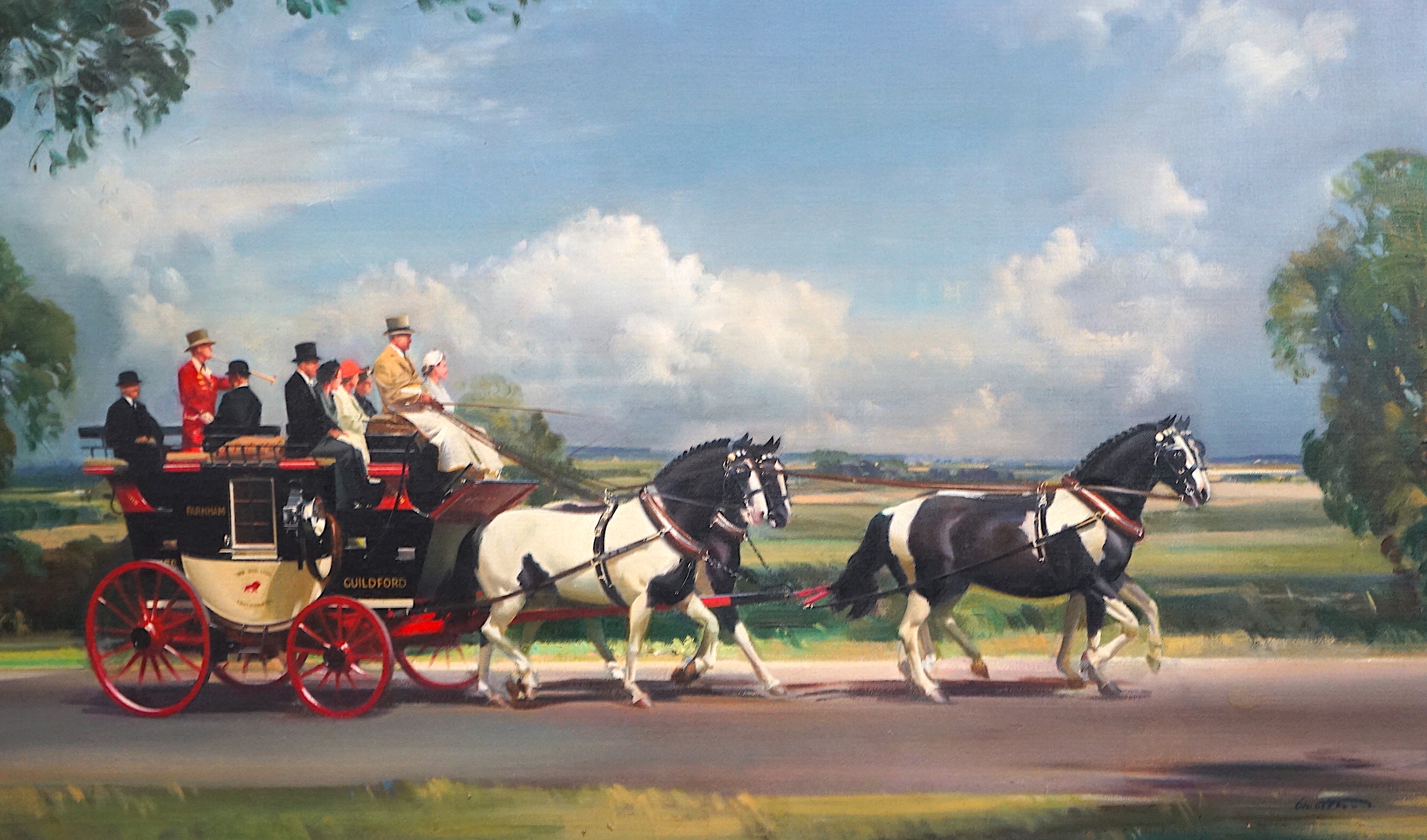 Frank Wootton (English, 1914-1998), ‘The Red Rover, London-Guildford-Southampton Coach’, oil on canvas, 45 x 75cm